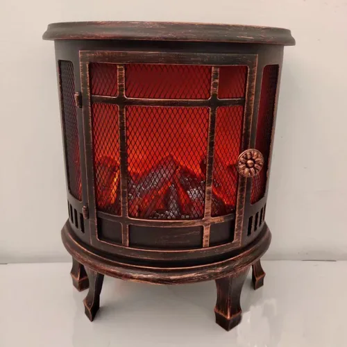Vista 21 de Farol de chimenea pequeño y acogedor tradicional realista con efecto de llama de leña, luz LED, estilo carbón, lámpara de mesa