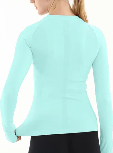 Vista 2 de MathCat - Camisetas de entrenamiento sin costuras para mujer, camisetas de yoga de manga larga, camiseta deportiva para correr, camiseta atlética