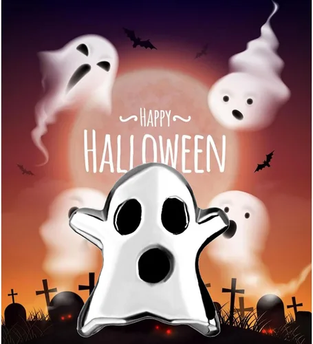 Vista 6 de Fantasma espeluznante de Halloween con dije de linterna de calabaza compatible con pulseras Pandora