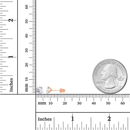Vista 4 de Juego de aretes solitarios de oro macizo de 14 quilates, hipoalergénicos, con piedra natal redonda de 0.197in, Metal Gema Piedra, Circonia cúbica