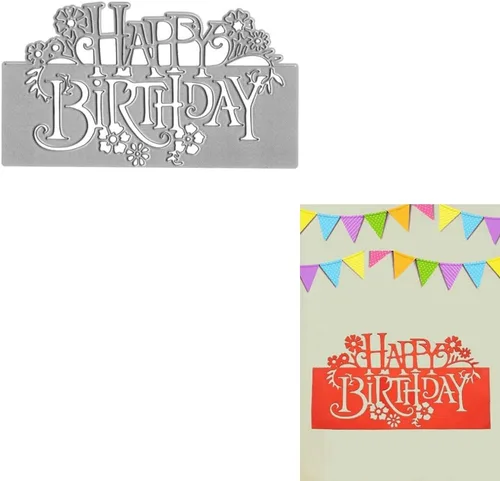 Vista 5 de 4 piezas troqueladas para hacer tarjetas, troqueles de corte de feliz cumpleaños Supplies DIY Die Cutters Card Making Stencil Embossing Tool