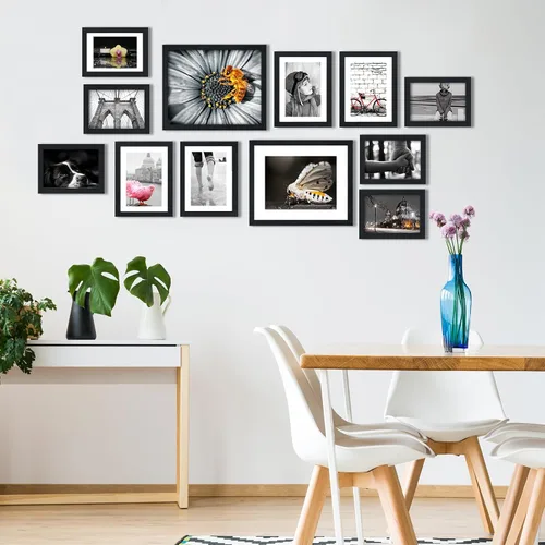 Vista 6 de Fixwal Juego de marcos de fotos, paquete de 15 marcos de fotos negros collage decoración de pared para fotos variadas, tres de 8x10, seis de 5x7
