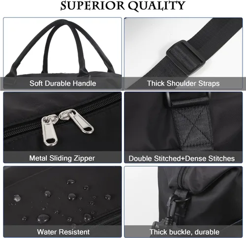 Vista 5 de SUPROMOMI Bolsa de lona de viaje, bolsa deportiva para gimnasio, bolsas de transporte para aviones, fin de semana de hombro con bolsillo húmedo