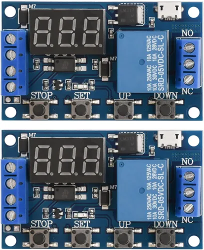 Vista 7 de 2 unids 5V Micro USB temporizador relé DC 6-30V ciclo programable retardo temporizador módulo interruptor con pantalla LED digital