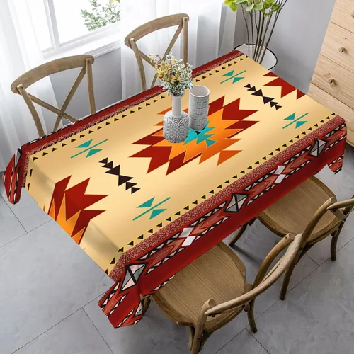 Vista 20 de Mantel azteca, diseño geométrico tribal, decoración rústica de nativos americanos, estilo suroeste, impermeable, lavable, para decoración de cocina