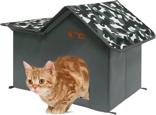 Vista 10 de Casa para Gatos al Aire Libre, Refugio Impermeable para Mascotas/Comedor, para Gatos Salvajes/Comunitarios (Camo1)