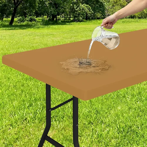 Vista 19 de Smiry - Mantel rectangular de vinilo con respaldo de franela elástica ajustada para mesas plegables de 2 pies, manteles impermeables y lavables