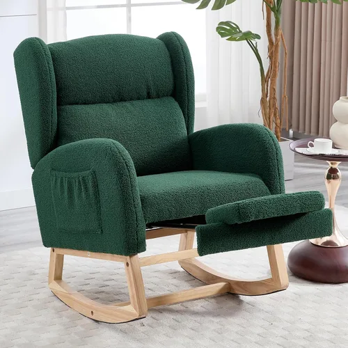 Vista 9 de NIOIIKIT Silla Mecedora de Guardería con Reposapiés, Silla Deslizante Tapizada Teddy, Reclinable Deslizante de Guardería con Bolsillo Lateral