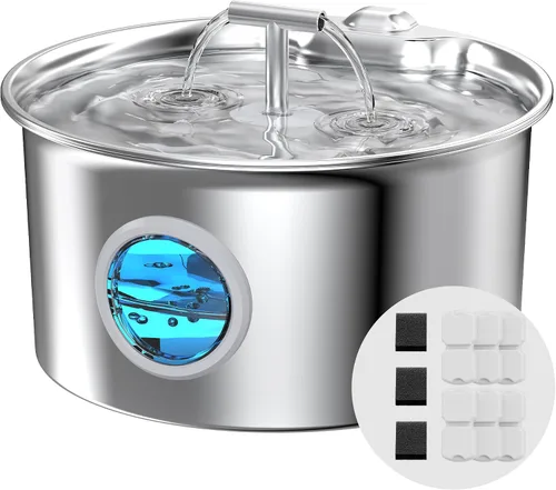 Vista 11 de Fuente de agua para gatos de acero inoxidable: fuente para gatos de 2,6 L para beber - Fuente de agua para mascotas para gatos en interiores - Tazón