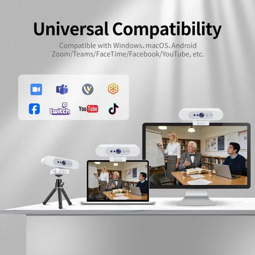 Vista 8 de TOALLIN Cámara web 4K UHD para PC, cámara web compatible con Windows Hola, reconocimiento facial, enfoque automático, micrófono integrado