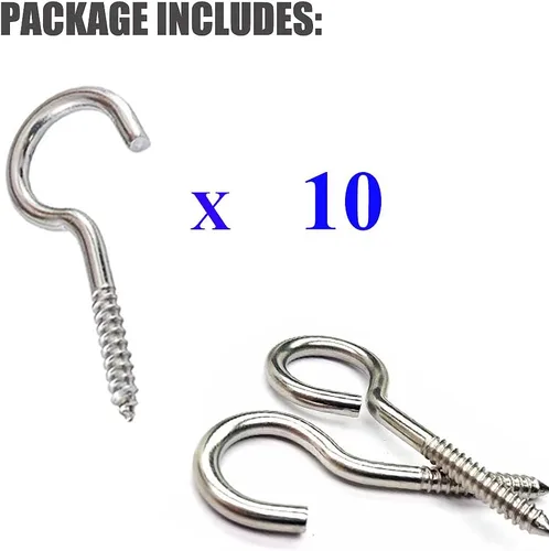 Vista 4 de Ganchos de tornillo de acero inoxidable, tornillos de gancho de ojo M5 de 2.5 pulgadas, ganchos de ojo de metal resistente para techo al aire libre