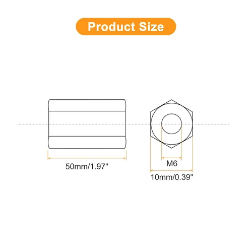 Vista 2 de uxcell Tuercas de acoplamiento M6x10x50mm - Acoplador de varilla roscada hexagonal de acero al carbono galvanizado para muebles, electrónico