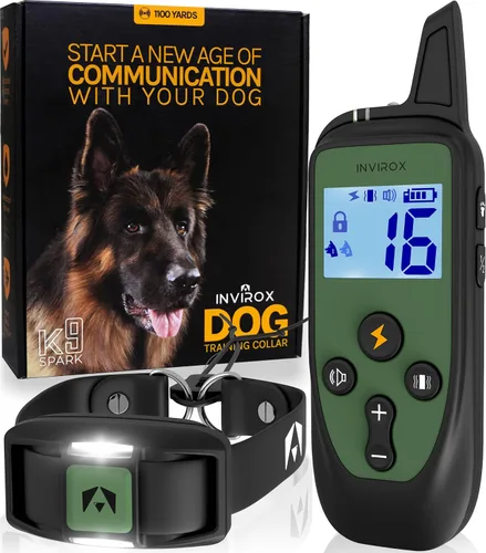 Vista 9 de INVIROX Collar de entrenamiento para perros con control remoto, collar de choque de 123 niveles para perros, rango de 1100 yardas, sistema