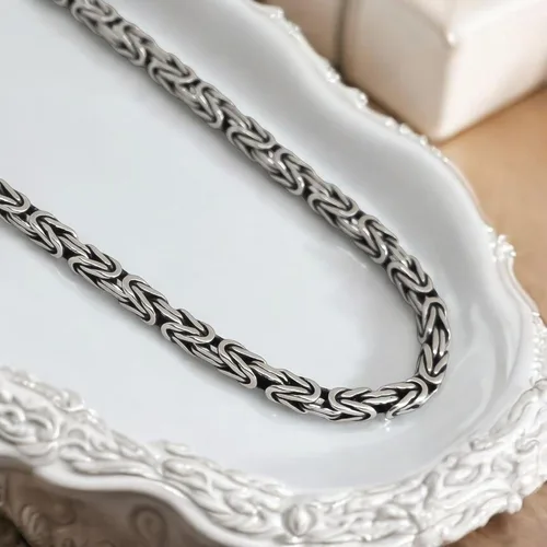 Vista 8 de Pulsera bizantina de plata de ley 925 para hombres y mujeres, pulsera de cadena de mano de eslabones oxidados que no se deslustra, 0.087 in, 8