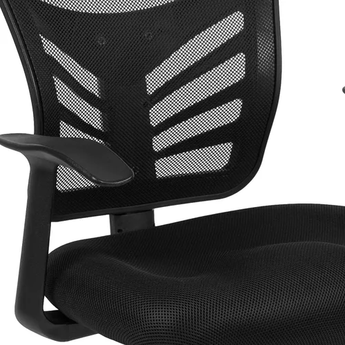 Vista 6 de Flash Furniture Silla de recepción lateral de malla negra con base de trineo cromada