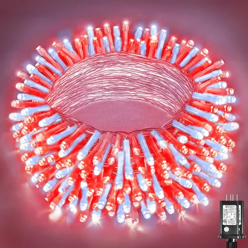 Vista 11 de Guirnalda de luces navideñas con 100 LEDs, tira de 33 pies, 8 modos, conectable, impermeable, parpadeante, con temporizador y memoria, para Azul
