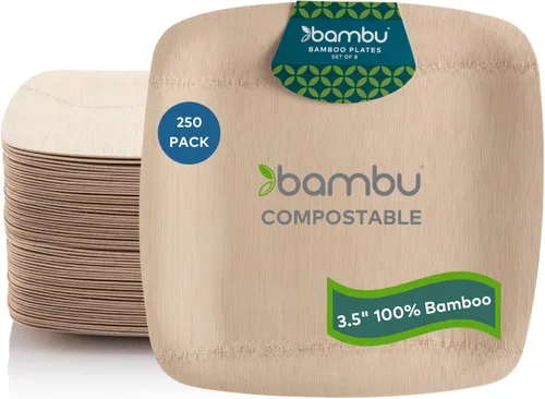 Vista 12 de Bambu Platos cuadrados de bambú de 9 pulgadas, paquete de 25