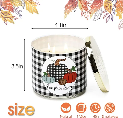 Vista 3 de Vela de calabaza, regalo de velas de Acción de Gracias, vela de otoño, vela perfumada con especias de calabaza, 3 mechas grandes, 14 onzas