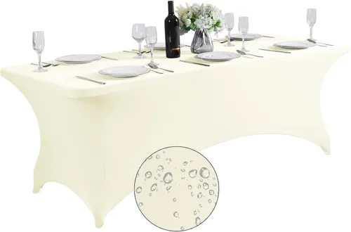 Vista 35 de SuperO - Paquete de 2 manteles de elastano impermeables para mesas de 6 pies, mantel elástico universal ajustable para fiestas, banquetes, bodas