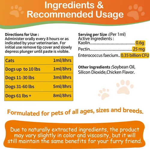 Vista 4 de Antidiarreico para perros – Pasta probiótica de pectina de caolín para perros, antidiarreico para gatos – Probiótico para cachorros que apoya