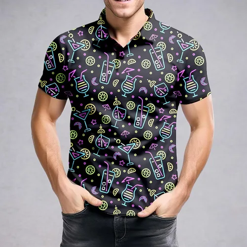Vista 7 de Camisa de golf de los años 80 para hombre, ajuste seco, manga corta, estampada, divertidas, camisas de golf de los años 90 para hombre