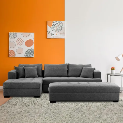 Vista 5 de KEVINSPACE Juego de sofá modular de 3 piezas de 111.5 pulgadas, juego de muebles de sala de estar, sofá moderno con reposapiés, asientos otomanos