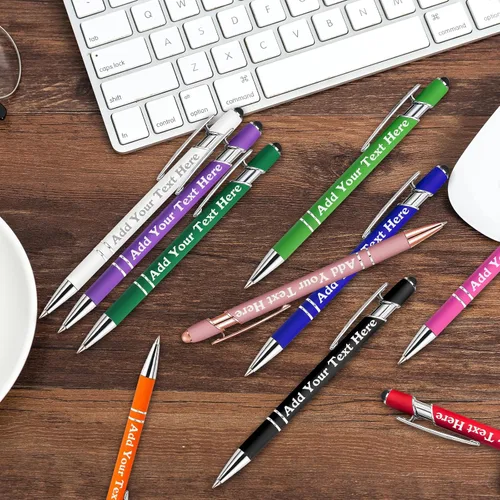 Vista 5 de Bolígrafos personalizados a granel grabados personalizados con punta de lápiz capacitivo, bolígrafos personalizados de tinta negra, regalos