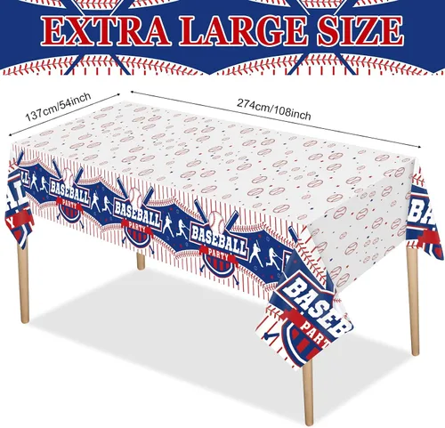 Vista 2 de Newwiee 3 manteles de béisbol de plástico para fiesta de béisbol, mantel deportivo para fiesta de cumpleaños, día del juego, decoración