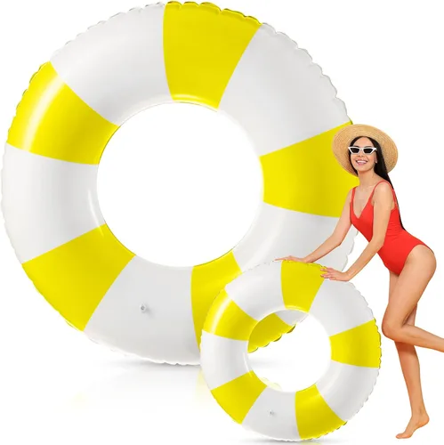 Vista 16 de Foilswirl Flotadores inflables jumbo de 47.24 pulgadas para piscina, anillos de piscina a rayas azules y blancas, tubo inflable para mujeres