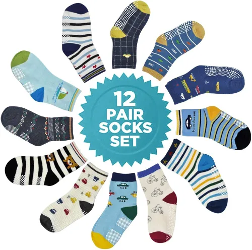 Vista 6 de Calcetines antideslizantes para niños pequeños con agarre 12 pares de calcetines antideslizantes para niños y niñas para niños de 1 a 7 años