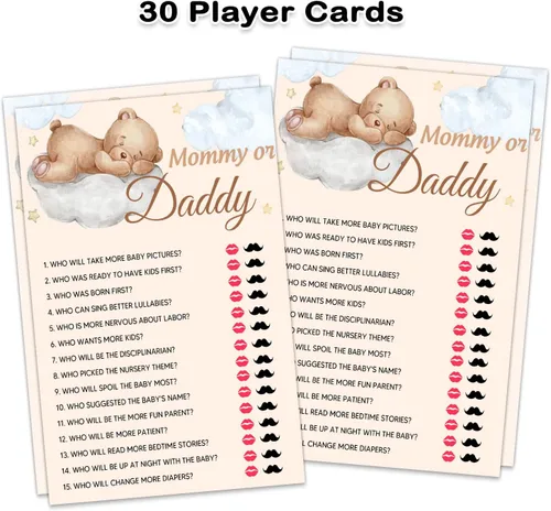 Vista 2 de Juegos de baby shower, juego de mamá o papá, tarjetas de fiesta temática de oso pequeño para niños o niñas neutros de género, suministros de fiesta
