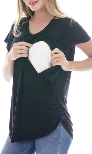 Vista 2 de Smallshow - Camisa de lactancia para maternidad, manga corta, modal, para mujer