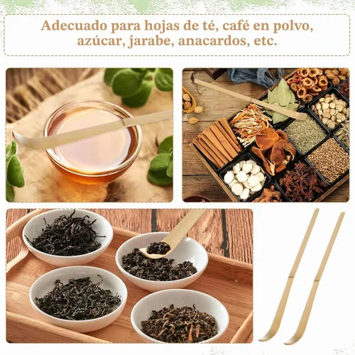 Vista 6 de Cuchara de té verde con gancho de bambú marrón, cuchara de té verde japonesa Chashaku, cuchara de té tradicional de bambú para té matcha y café