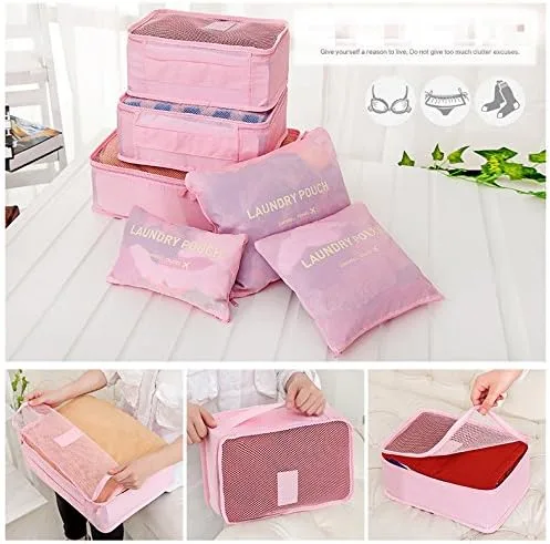 Vista 8 de 6 bolsas de almacenamiento de viaje para ropa cajas de embalaje bolsa organizadora de equipaje 6Pink