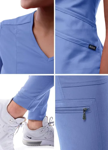 Vista 5 de Adar Pro - Conjunto moderno de ropa quirúrgica atlética para mujer, Camiseta quirúrgica moderna con cuello en V y pantalones quirúrgicos de yoga