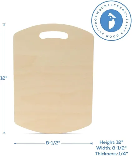 Vista 5 de Tablas de cortar de madera, 12 pulgadas con bordes redondeados, paquete de 1 tabla de cortar de madera de pájaros carpinteros, para cocina Bordes