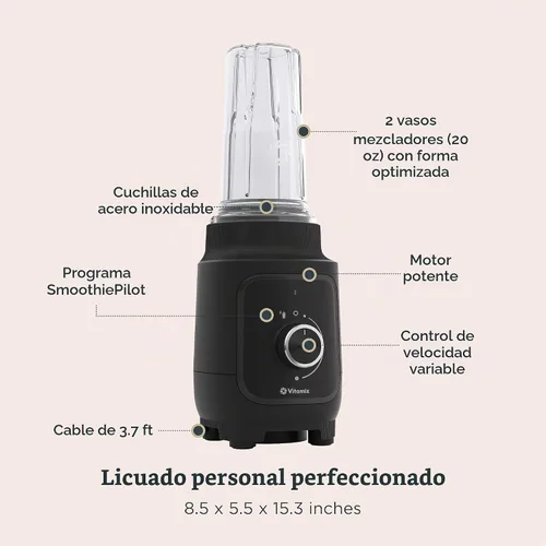 Vista 3 de Vitamix Batidora personal Nano con tecnología SmoothiePilot, color negro