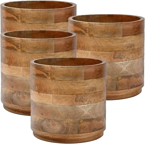 Vista 13 de Serene Spaces Living Macetero grande de madera de mango marrón, maceta de madera natural para flores y plantas sintéticas, plantas