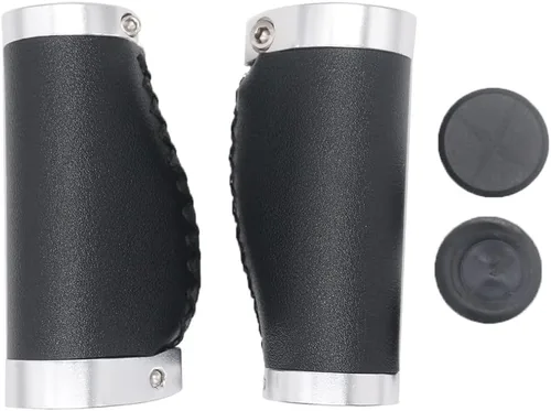 Vista 2 de Agarres de mango corto para bicicleta, antideslizantes, de cuero de microfibra de PVC, ergonómico, cosido a mano, estilo casual, retro, doble