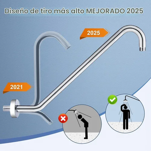 Vista 4 de Brazo de extensión de cabezal de ducha con brida Uvish de 17 pulgadas, tubo elevador de cabezal de ducha en forma de S, brazo extensor de ducha