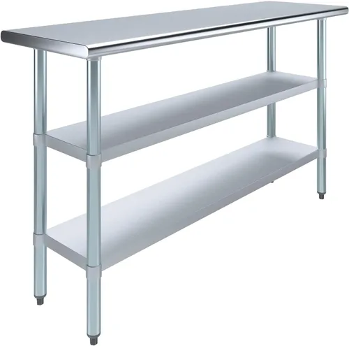 Vista 17 de Mesa de trabajo de acero inoxidable con 2 estantes Mesa de utilidad de metal Utilidad comercial y residencial NSF