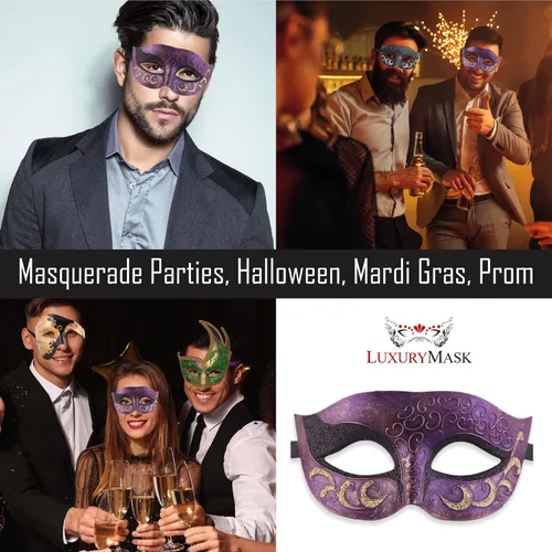 Vista 5 de Máscara de mascarada para hombre, máscara de aspecto antiguo para Halloween, fiesta veneciana, fiesta de máscaras y baile de máscaras
