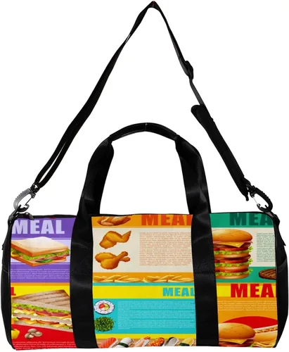 Vista 2 de Infographic Healthy Food and Fastfood Newspaper Sports Duffel Bag Travel Tote Carry on Weekender Gym Overnight Bag for Men & Women