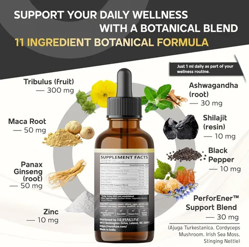 Vista 3 de Tribulus orgánico, raíz de maca, panax ginseng, Ashwagandha gotas líquidas – 1670 mg por porción, ultra potente, sabor natural, fabricado en Estados