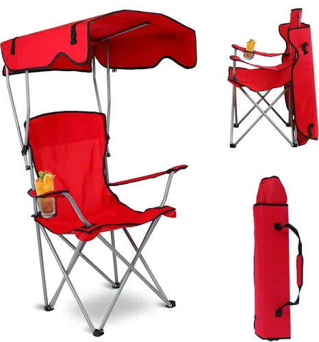Vista 9 de Silla plegable de playa, silla de campamento, campamento de pesca, silla de césped al aire libre, protección solar, carga de 330 libras, toldo