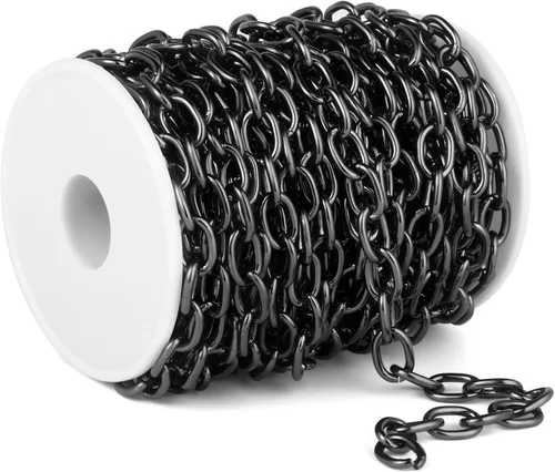Vista 11 de 33 Pies de Cadenas de Cable Rolo Negro, 4 MM de Cadena de Eslabones O de Cable Ovalado de Aluminio Banado en Negro en Carrete a Granel para Hacer