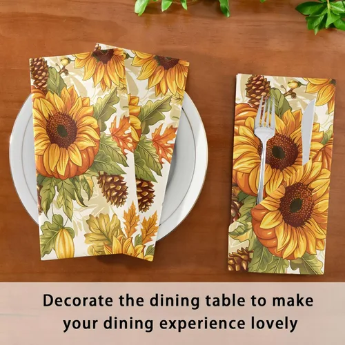 Vista 8 de MNSRUU Juego de 4 servilletas de tela para otoño, otoño, Acción de Gracias, calabaza, girasol, lavable, poliéster, cocina, servilletas de tela