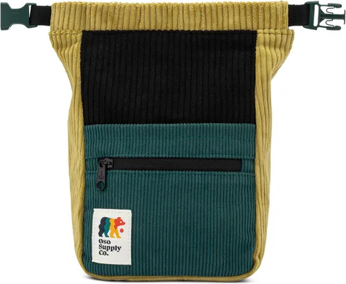 Vista 3 de Cubo boulder de pana retro, bolsa de tiza independiente de gran tamaño para escalada en roca, cierre magnético enrollable, bucles de doble cepillo