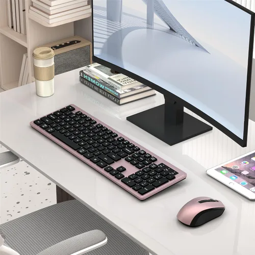Vista 2 de Combo de teclado y mouse inalámbricos, COVEVA 2.4GHz, teclado y mouse inalámbricos con receptor USB, teclas con gota de agua, 104 teclas