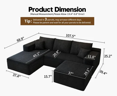 Vista 2 de Sofá seccional modular Cloud de 107.5 pulgadas con 1 otomana, sofás tapizados modernos minimalistas, cómodo sofá en forma de U para sala de estar